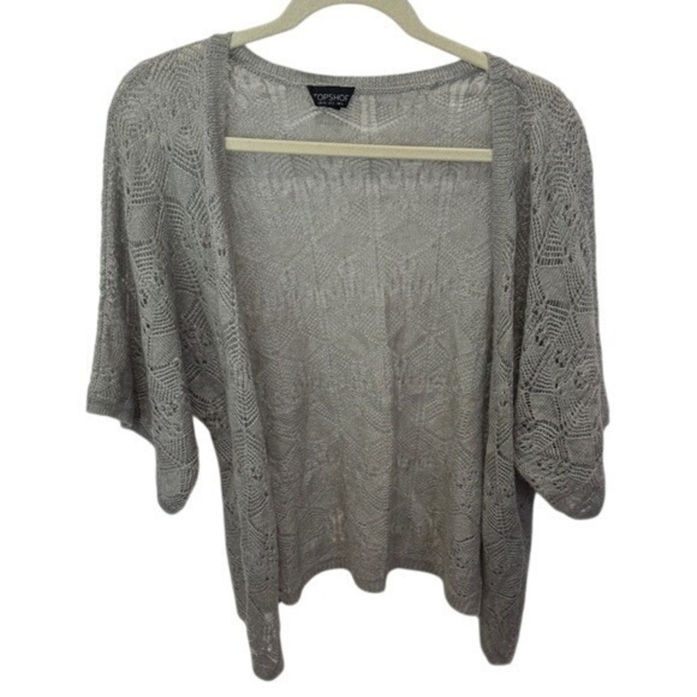 Topshop Knit Cardigan Open Front Gray‎ Crochet Cover Up Size US 2 UK 6